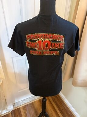 Gildan Black T-Shirt with Red and Gold Providence Engine 10 Graphic